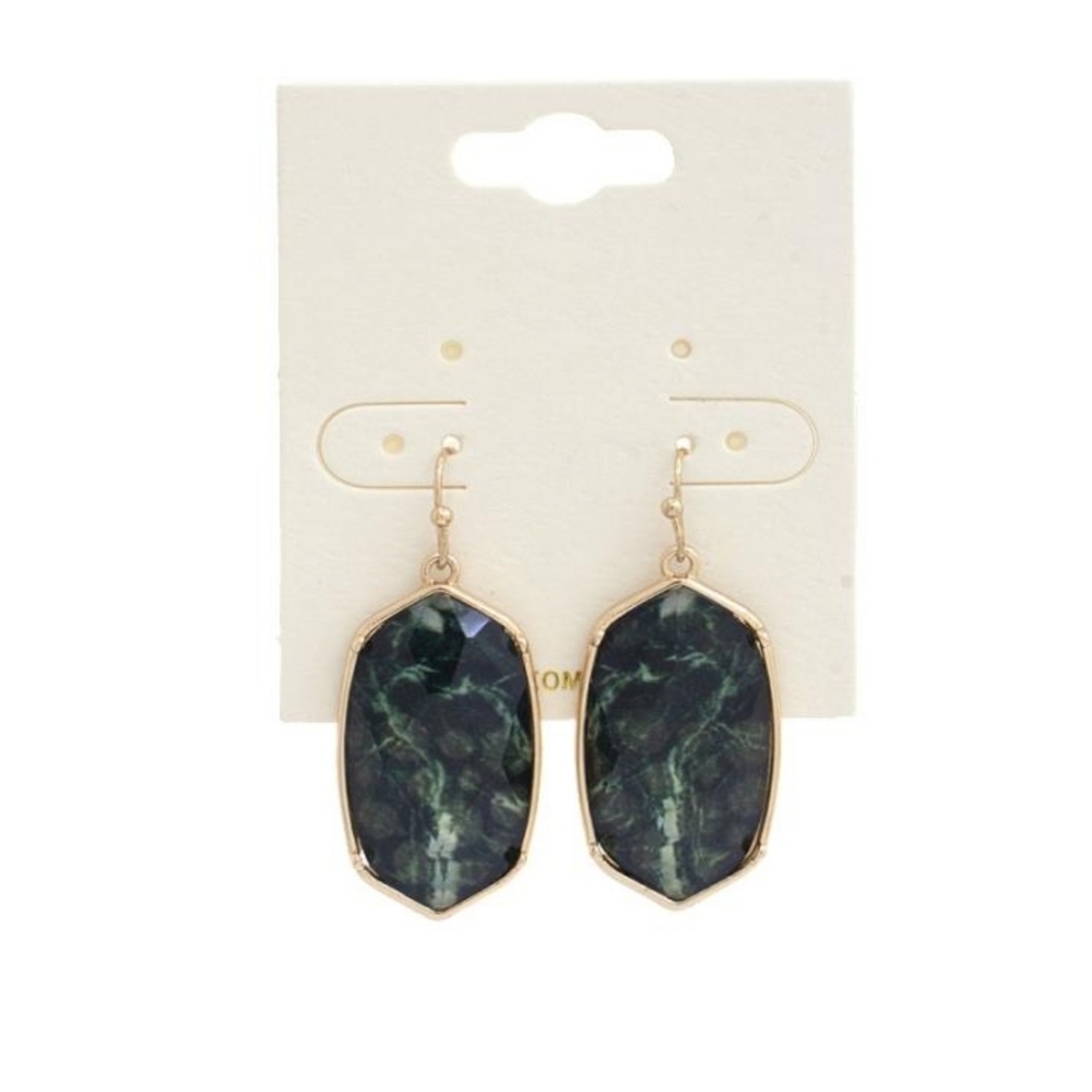 Moroccan faux green marble beveled pierced earrings Dangle Prom Black Tie